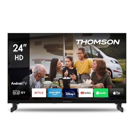 Thomson 24 Zoll (60 cm) LED HD 12V Camping Smart Android TV, Google Assistant, Wi-Fi, Dolby Digital, Bluetooth, Triple-Tuner (Kabel/Satellit/Antenne), HDMI, CI+, A+ Panel- 24HA2S13C