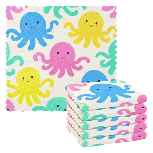 SyXIOP Beige Cartoon-Tier-Meer-Silhouette, farbige Küchentücher, Küchenhandtücher, Handtücher, Zubehör, Weavallas para ropa, 27,9 x 27,9 cm, 6 Stück