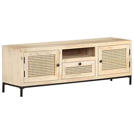 FUDUGEHMIOFWFJJ fernsehschrank,fernsehtisch,tv Bank,TV-Schrank 120x30x40 cm Mango Massivholz und RohrgeflechtGeeignet für Wohnzimmer, Schlafzimmer, Eingang