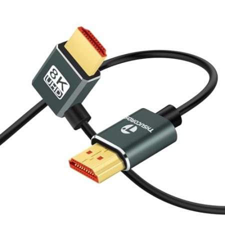 Thsucords Ultradünnes 8K HDMI Winkelstecker 2.1 90 Grad Linkswinkliges Kabel 3M, Flexibles Schlankes Hochgeschwindigkeitskabel, Unterstützt 4K @120Hz, 8K @60Hz, Kompatibel mit Roku TV/HDTV/PS5/Blu-ray