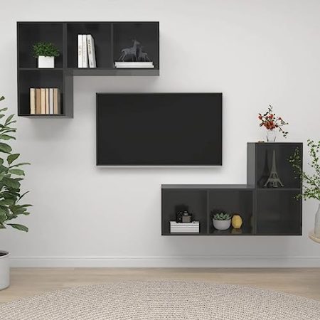 FUDUGEHMIOFWFJJ tv lowboard,tv Schrank,TV-Wandschränke 4 STK. Hochglanz-Grau HolzwerkstoffGeeignet für Wohnzimmer, Schlafzimmer, Eingang