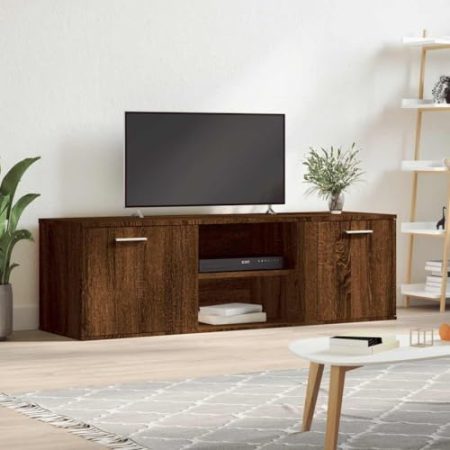 WKIEQACO TV-Schrank, Eiche, 120 x 34 x 37 cm, Holzwerkstoff, Entertainment-Center und TV-Ständer, Braun