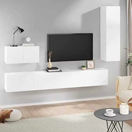 Iiaky 4-TLG. TV-Schrank-Set Wohnzimmer MöBel TV Kommode TV Table TV-Lowboard Wohnzimmer MöBel Set Weiß Holzwerkstoff