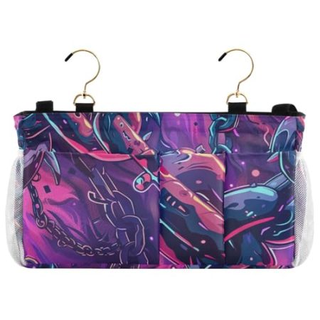 EtherSpher Lila Kette Nachttisch hängende Aufbewahrung Nachttisch hängende Aufbewahrungstasche für TV-Fernbedienung, Handys, Zeitschriften, Tablets, Zubehör