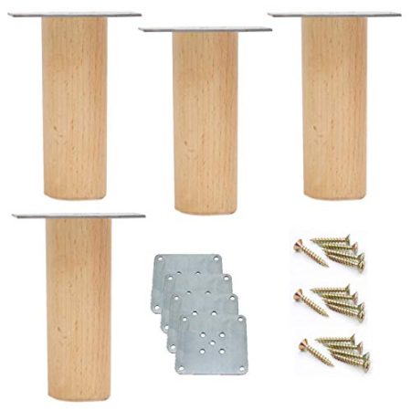 4er Set Schrankfüße aus Natürliches Massivholz,Holz Möbelfüße Möbelbeine,Buche Sofafüße,Ersatz Tischfüße,Geeignet für Esstisch,Couchtisch,Mit Montageplatte und Schrauben,Holzfarbe(8cm)