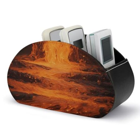 FZQVSWTX Fernbedienungshalter, schwarze Flamme, bedrucktes PU-Leder, Schreibtisch-Organizer mit 5 Fächern für Medien-Zubehör und Bürobedarf