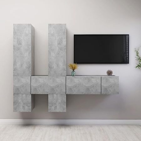 ZEYUAN 7-TLG. TV-Schrank-Set Betongrau Holzwerkstoff, Wohnzimmer Möbel, Sideboard Wohnzimmer, Fernsehschrank, Tv Kommode, Tv Lowboard, Tv Möbel, Wohnwand - 3079138