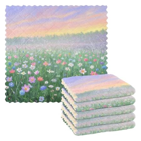 Amooorous Colorful Dream Ölgemälde Garten Blumen Küchentuch Mikrofaser Geschirrtücher Küche blau jetzt Designs Badezimmer neues Zuhause Küche Zubehör zum Kochen 27,9 x 27,9 cm 6 Stück