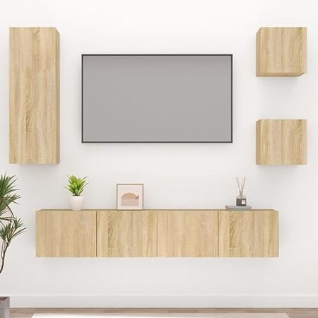 YITHOPI 5-TLG. TV-Schrank-Set Sonoma-Eiche Holzwerkstoff Büro-TV-Ständer TV-Schrank für das Schlafzimmer Wohnzimmer TV-Ständer für Büro, Wohnzimmer, Schlafzimmer