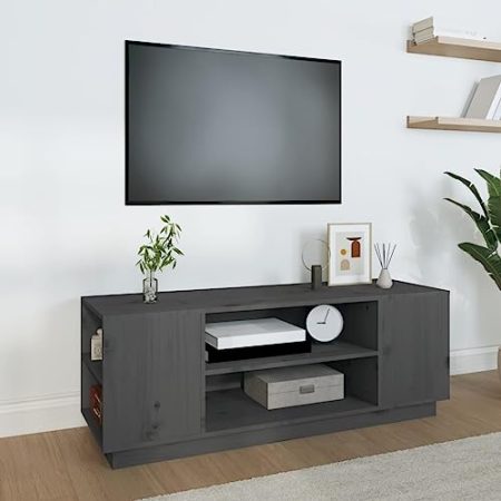 WSJHUHK Home-Entertainment Center & TV-Ständer, TV-Schrank, Grau, 110 x 35 x 40,5 cm, Massivholz Kiefer