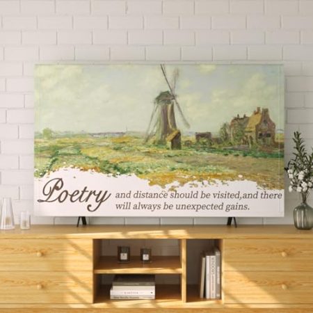 Innen-Desktop-wandmontierter Tv-staubschutz, LCD-led-schutzhülle Für Gebogenen Bildschirm, Retro-Abstrakter Bedruckter Stoffbezug, Tv-zubehör(Size:42in(100x59cm),Color:C)