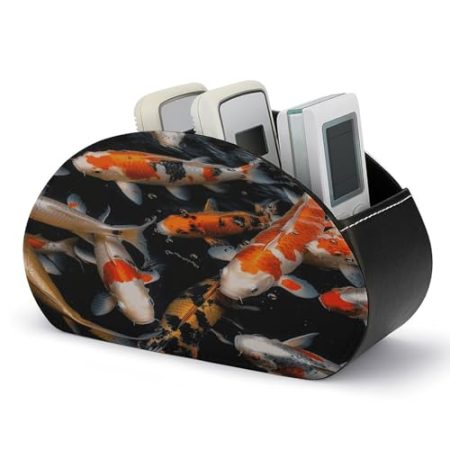 FZQVSWTX Fernbedienungshalter, japanische Karpfenfische, bedrucktes PU-Leder, Schreibtisch-Organizer mit 5 Fächern für Medien-Zubehör und Bürobedarf