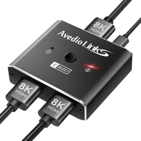 8K HDMI Switch Splitter, avedio links Aluminium Bidirektional HDMI Switch 2 In 1 Out oder 1 In 2 Out, Hdmi 2.1 Switcher Verteiler Unterstützt 8K 4K für PS5/4 HDTV