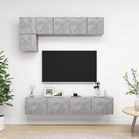 AJSEOYBS Fernseher unterschrank,Tv-Schrank5-Tlg. Tv-Schrank-Set Betongrau Holzwerkstoffgeeignet Geeignet für Wohnzimmer, Schlafzimmer, Büro, Empfangsraum, Arbeitszimmer