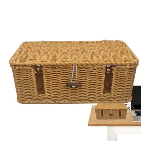 Générique Draht-Aufbewahrungsbox, Rattan Cord Organizer, Router Kabelspeicher, handgewebte Drahtbox, 12,99 x 5,91 x 5,12 Zoll, dekorative Lösung für Verwaltungskabel und elektronisches Zubehör