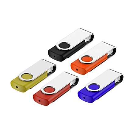 16GB Memory Stick 5 Pack-USB Flash Drives USB 2.0 Swivel Design Pen Drive,Thumb Drive for Data Storage,Zip Drive and Jump Drive with LED Light-5 Colour