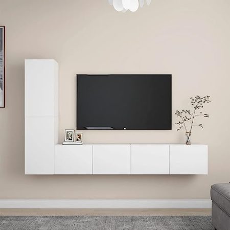 AJSEOYBS Fernseher unterschrank,Konsolentisch4-Tlg. Tv-Schrank-Set Weiß Holzwerkstoffgeeignet Geeignet für Wohnzimmer, Schlafzimmer, Büro, Empfangsraum, Arbeitszimmer