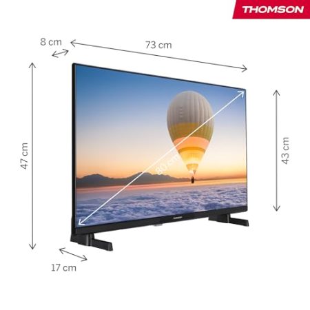 Thomson 32 Zoll (80 cm) HD Smart TV, Wi-Fi, Sprachsteuerung, HDR10, Dolby Audio, Triple-Tuner (Kabel/Satellit/Antenne), HDMI, USB, Netflix, YouTube, Prime Video, Disney+ – 32HT2S35