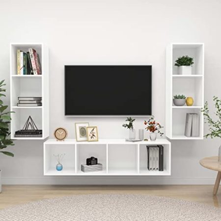 fernsehschrank,tv Board Weiss,tv Board,fernsehschrank Weiss,3-TLG. TV-Schrank-Set Weiß Holzwerkstofffernsehschrank weiß,fernseherschrank,tv Board,