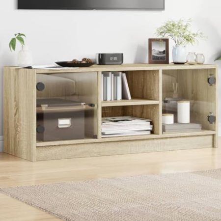 AJJHUUKI Outdoor-Möbel-TV-Schrank mit Glastüren Sonoma Eiche 102x37x42 cm-Möbel