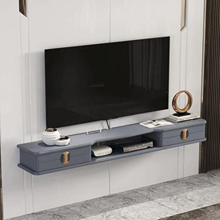 YU-FEI Hängender Tv-Schrank, EIN An Der Wand Montiertes Tv-Komponenten-Rack, Das Keinen Platz Aufnimmt, Mit 2 Speicherschubladen, Die Für Heim- Und Büro Geeignet Sind(Size:150cm,Color:grau)