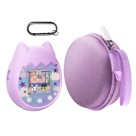 Hartschale und Silikonabdeckung für Tamagotchi Pix | kratzfeste Schutzhülle für interaktive virtuelle Haustierspielmaschine | kompatibel mit Tamagotchi Pix Aufbewahrung, Tragetaschen-Zubehör (lila)