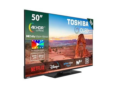 Toshiba 50QV3463DG Smart TV QLED 4K UHD 50 Zoll rahmenlos mit HDR10, Dolby Audio, kompatibel mit Alexa Sprachassistenten, Bluetooth