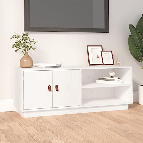 AJJHUUKI Entertainment Centers & TV Stands-TV Schrank Weiß 105x34x40 cm Massivholz Kiefer