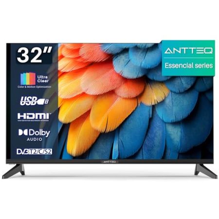 Antteq Essencial Series Fernseher 32 Zoll (81 cm) LED TV,HD,Triple Tuner(DVB-T2/S2/C),Hotelmodus,E32-AH1Q1L,2024
