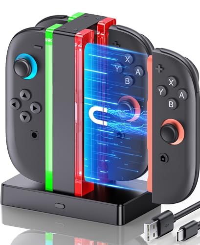 Switch 2 Ladestation, 4er-Schnellladegerät Switch 2 Zubehör mit LED-Anzeige, Joy-Pad Ladestation mit Überlastschutz & Smart-Chip, Kompatibel mit Switch 2 Konsole