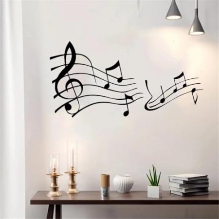 FGJFGGFR Musiknoten Wandaufkleber Dekor Zimmer Schlafzimmer Zubehör Noten Aufkleber Vinyl Kunst Tapete Schwarz Selbstklebend