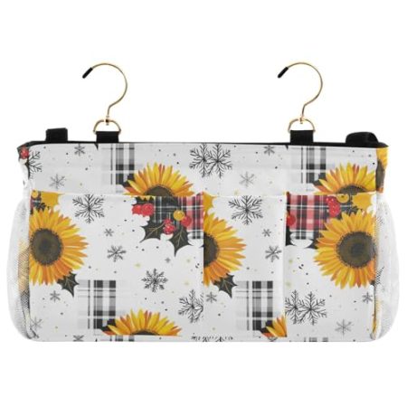 EtherSpher Nachttisch-Organizer mit bunten Sonnenblumen, Büffel, kariert, Schneeflocken, Weihnachten, Nachttisch, Aufbewahrungstasche für TV-Fernbedienung, Handys, Zeitschriften, Tablets, Zubehör
