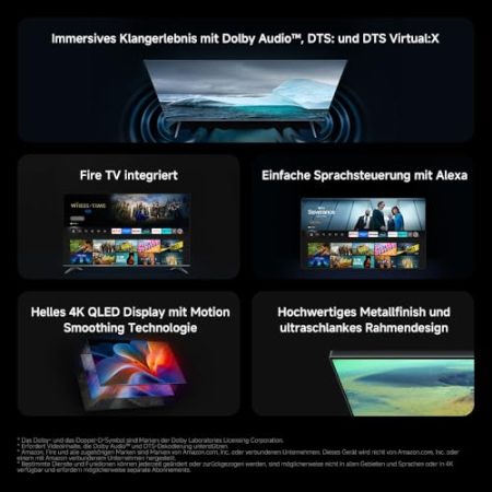 Xiaomi F Pro, 43 Zoll (101 cm), 4K UHD QLED, Smart TV, Fire TV, Triple Tuner DVB-C/S/S2/T/T2, HDR10+, MEMC, Sprachsteuerung mit Alexa, 2GB+32GB, Kompatibel mit Apple AirPlay