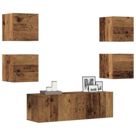 Generisch 5-TLG. TV-Schrank-Set Wandmontage Altholz-Optik Holzwerkstoff,jiangboyue-3329145