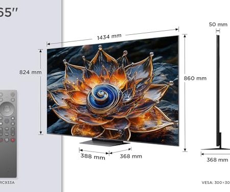 Fernseher TCL 65Q8C 65 Zoll QD-Mini LED, 4K HDR Premium 4500, ZeroBorder™, Smart Google TV, CrystGlow WHVA-Panel, Audio von Bang & Olufsen, 144Hz Motion Clarity Pro, Dolby Vision IQ & Atmos