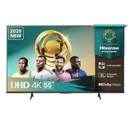 Hisense Smart TV 55" 4K Ultra HD 2025 55A6Q Smart TV VIDAA U8 Smart TV Dolby Vision, HDR 10, Game Mode Plus, Alexa Built-in, VIDAA Voice, DVB-T2/S2 HEVC 10 Tuner, Lativù 4K, 55", 2025 LED