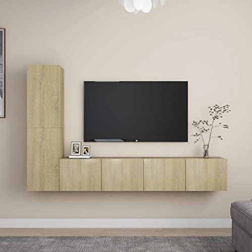 YUHI-HQYD 4-TLG. TV-Schrank-Set,Hängeschränke,Besteck Schränke,Aufbewahrungsschränke,Vitrinenschränke,Moderner Stil,TV-Möbel,Dekorative Schränke,für Wohnzimmer,Korridor,Sonoma-Eiche Holzwerkstoff