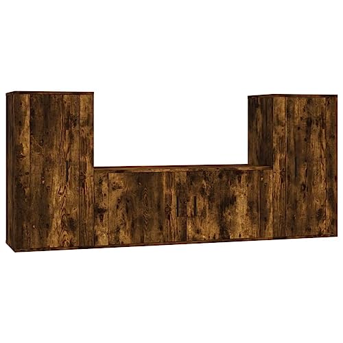 vidaXL TV Schrank Set 3-TLG., Wohnwand Wohnzimmer, Schrankwand Anbauwand mit Stauraum, Lowboard Fernsehtisch Wandmontage, Räuchereiche Holzwerkstoff