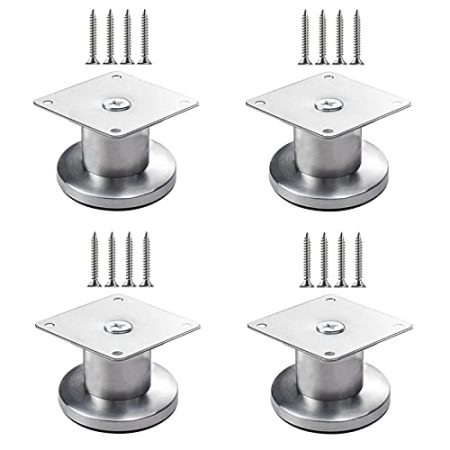 YHBZ 4Pcs Metall Möbelfüße,Edelstahl Möbelbeine,Silber Tischbein,Verstellbare Stützfüße,Sofa Füße Kabinettfüße Dickes Material Möbel Zubehör,Mit x16 Schrauben,3.8cm/1.5in