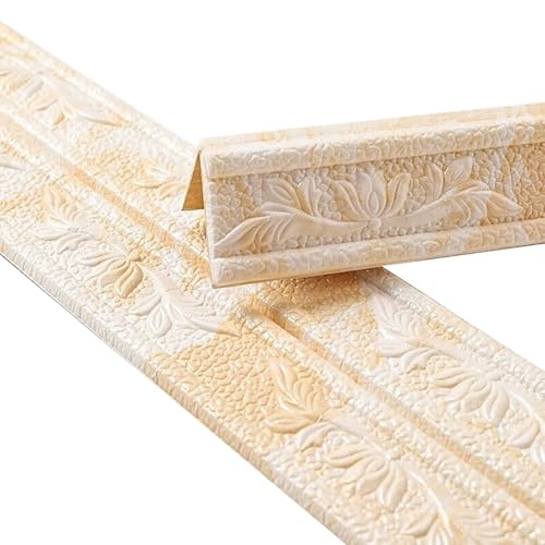 3D DIY Schaumstoff Sockelleisten Aufkleber Wasserdicht und Formleiste Trim für Heimdekoration (Gelb Weiß)