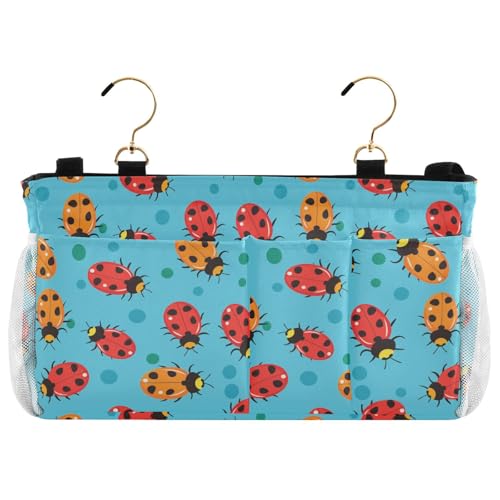 siphylline Bedside Essentails Nachttisch-Aufbewahrungstasche mit Taschen zum Aufhängen für TV-Fernbedienung, Handys, Zeitschriften, Tablets, Zubehör, niedliches Cartoon-Insekt, Blau