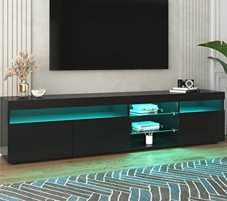 180 L x 35 B x 45 H(cm) moderner TV-Schrank, helles Panel, Variable LED-Beleuchtung, Wohn- und Esszimmer 180cm (Schwarz)