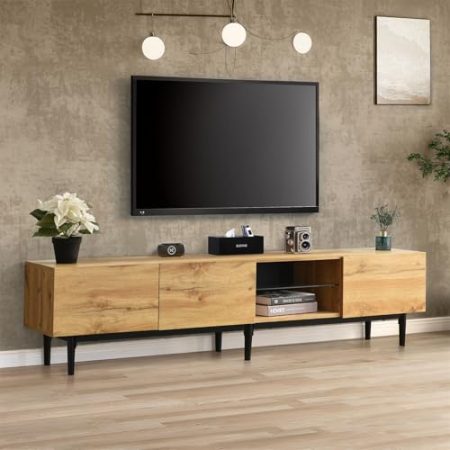 Generisch Moderner TV-Schrank Mit Holzmaserung, Variable LED-Leuchten, 175 (L) X 31 (W) X 41 (H) cm, TV-Konsole Aufbewahrungsschrank