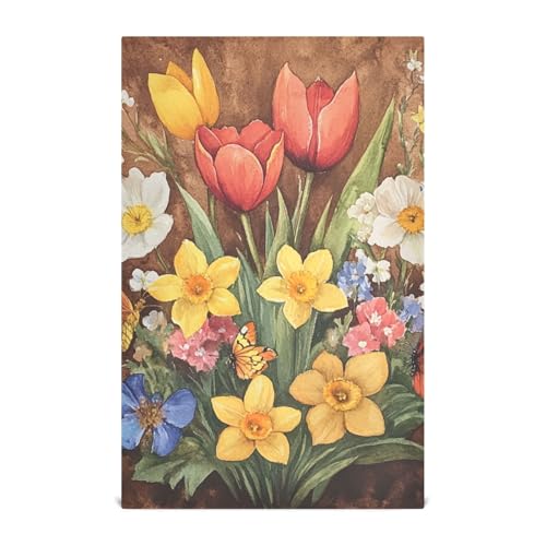 Dekorative Küchenhandtücher mit Retro-Blumen mit braunem Ölgemälde, zum Aufhängen, saugfähige Handtücher, Frottee-Geschirrtuch, Camping, Bauernhaus, Geschirrtücher, Zubehör, Para Mesas, 71,1 x 45,7 cm