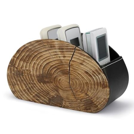 FZQVSWTX Fernbedienungshalter, Holzmaserung, bedruckt, PU-Leder, Schreibtisch-Organizer mit 5 Fächern für Medien-Zubehör und Bürobedarf