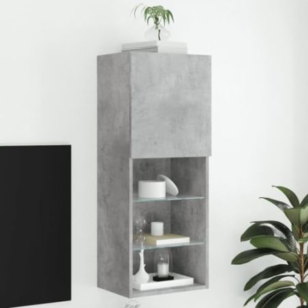 WKIEQACO Entertainment Centers & TV-Ständer, TV-Schrank mit LED-Lichtern, Betongrau, 40,5 x 30 x 102 cm