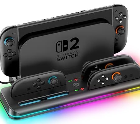 Tokluck Magnetische Switch 2 Ladegerät für 6 Nintendo Switch 2 Joycons, Schnelle Switch 2 Controller Ladestation für Joycon 2 mit RGB Licht, Joy Con 2 Ladestation für Nintendo Switch 2 Zubehör Skins