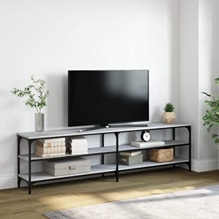 WKIEQACO Entertainment Centers & TV-Ständer, TV-Schrank, Grau, Sonoma, 180 x 30 x 50 cm, Holzwerkstoff und Metall