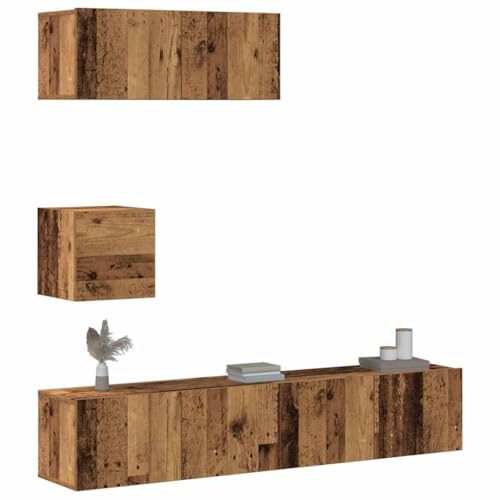 Generisch 4-TLG. TV-Schrank-Set Wandmontage Altholz-Optik Holzwerkstoff,jiangboyue-3329219