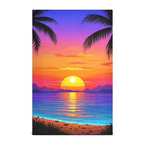 EtherSpher Sunset Coconut Beach Summer dekorative Küchenhandtücher saugfähige Handtücher Küche Frottee Geschirrtücher Design rustikal Ofen Zubehör Para Mesas 71,1 x 45,7 cm 4 Stück